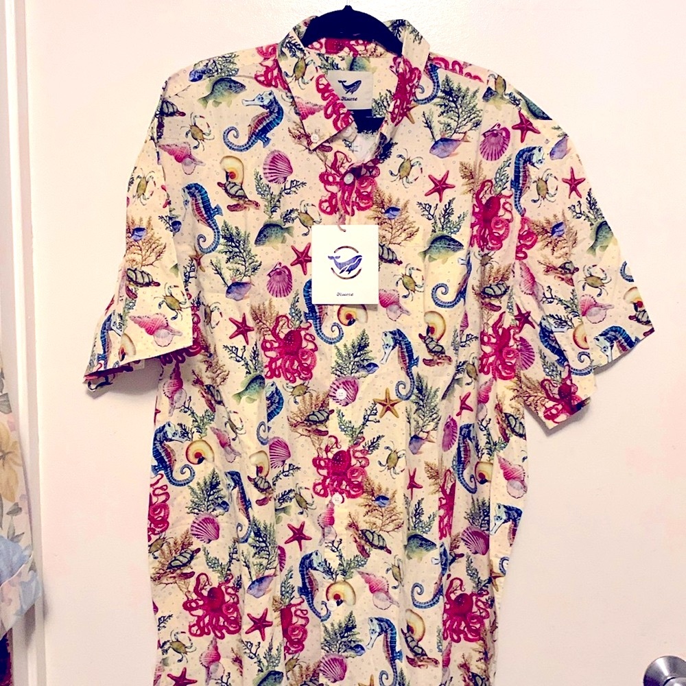 New! Yiume Sea Theme Button Up Shirt- 4XL